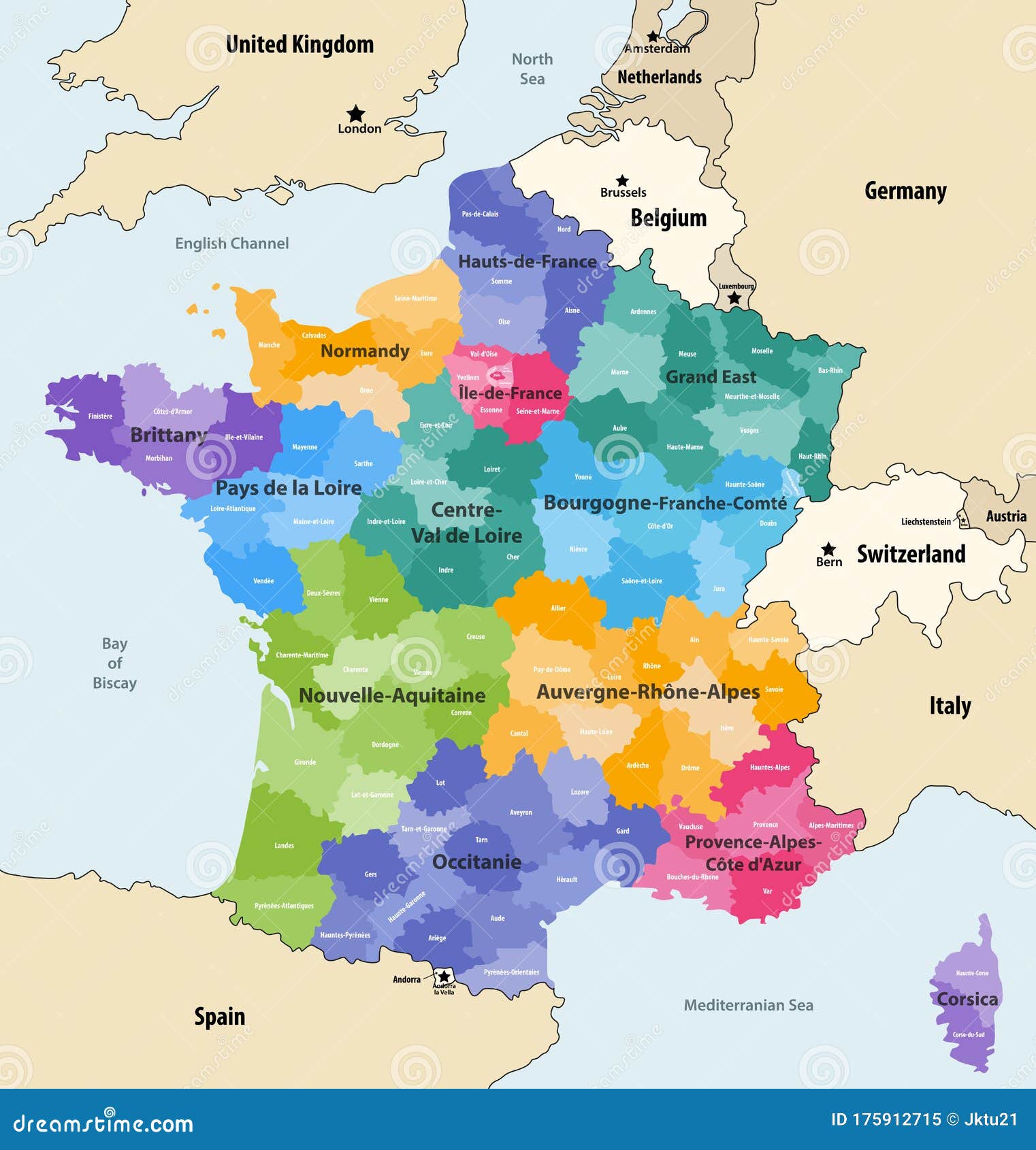 france administrative regions and departments  map