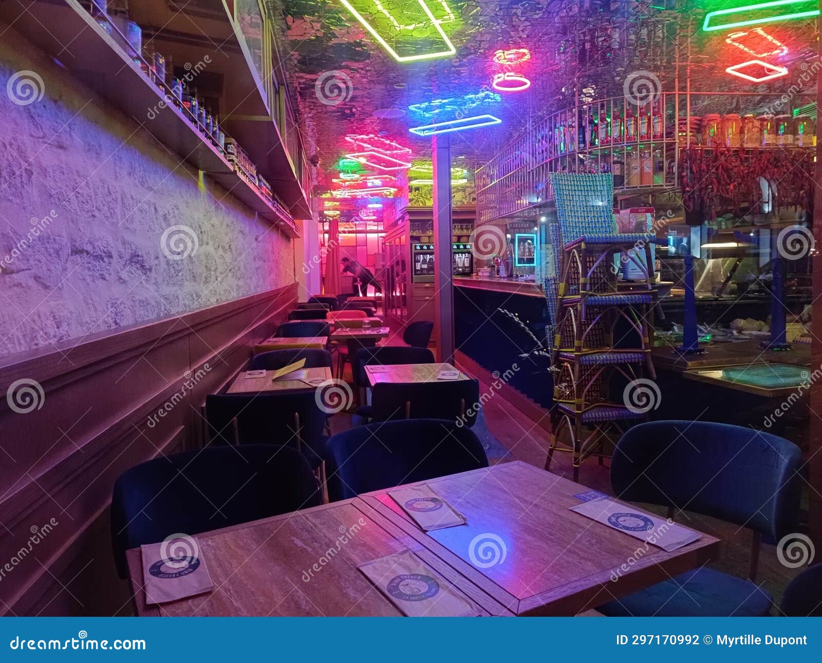 France Paris Centre Closed Restaurant Bar in the Night Editorial