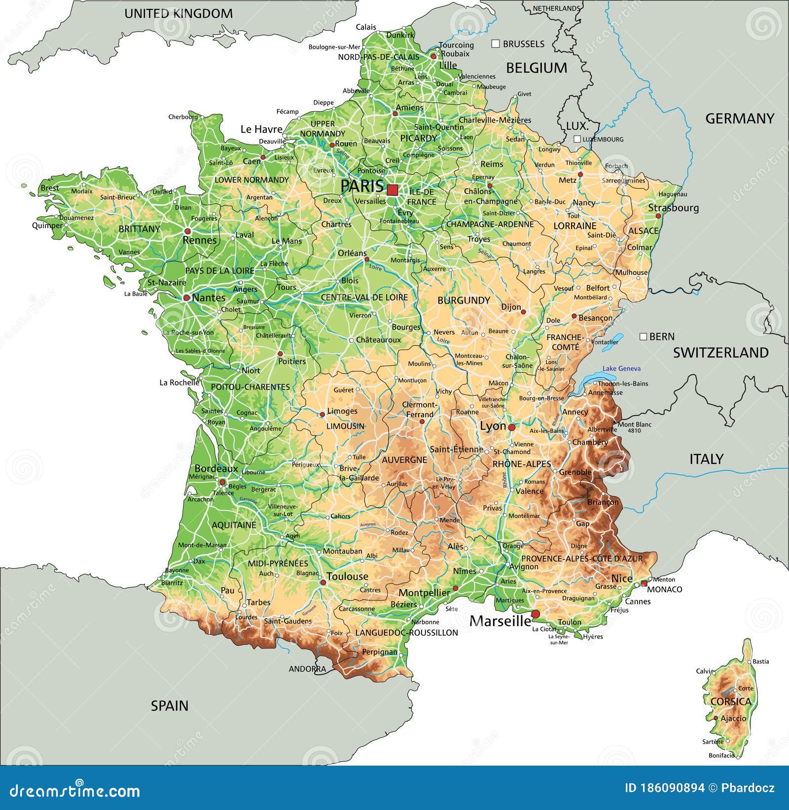 Physical Map Of France