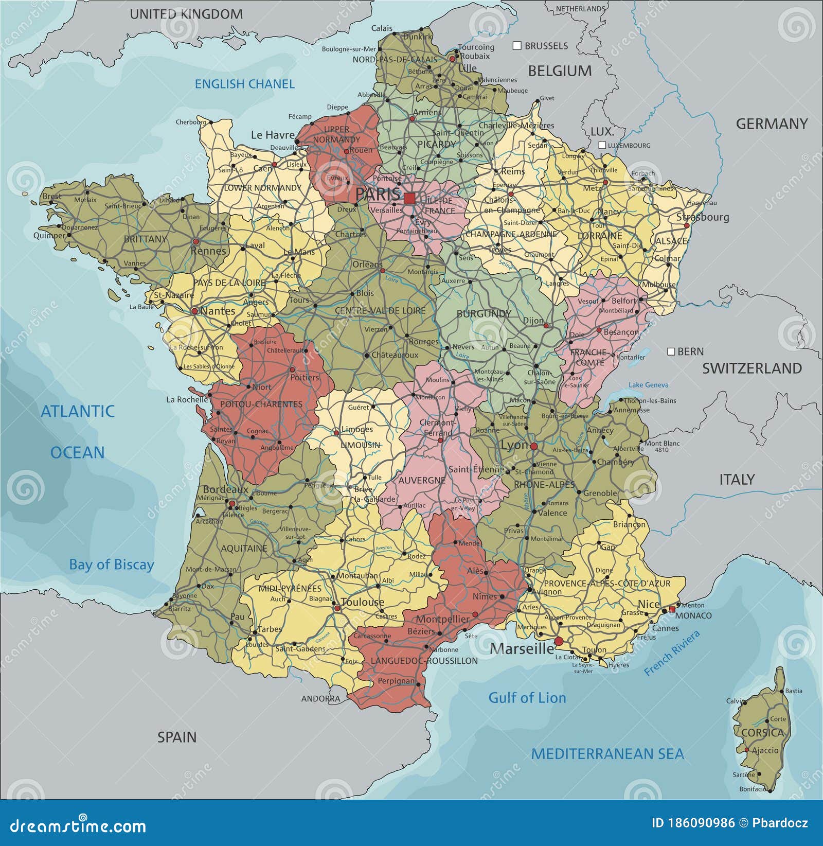 France - Highly Detailed Editable Political Map with Labeling. Stock ...