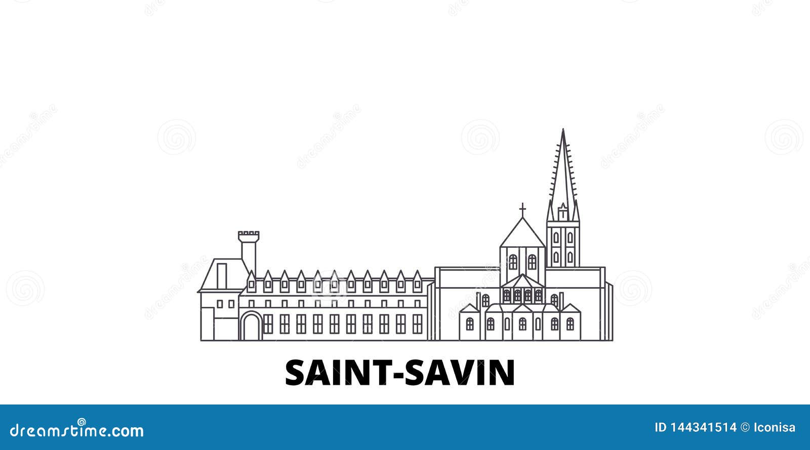 france, saint savin line travel skyline set. france, saint savin outline city  , , travel sights