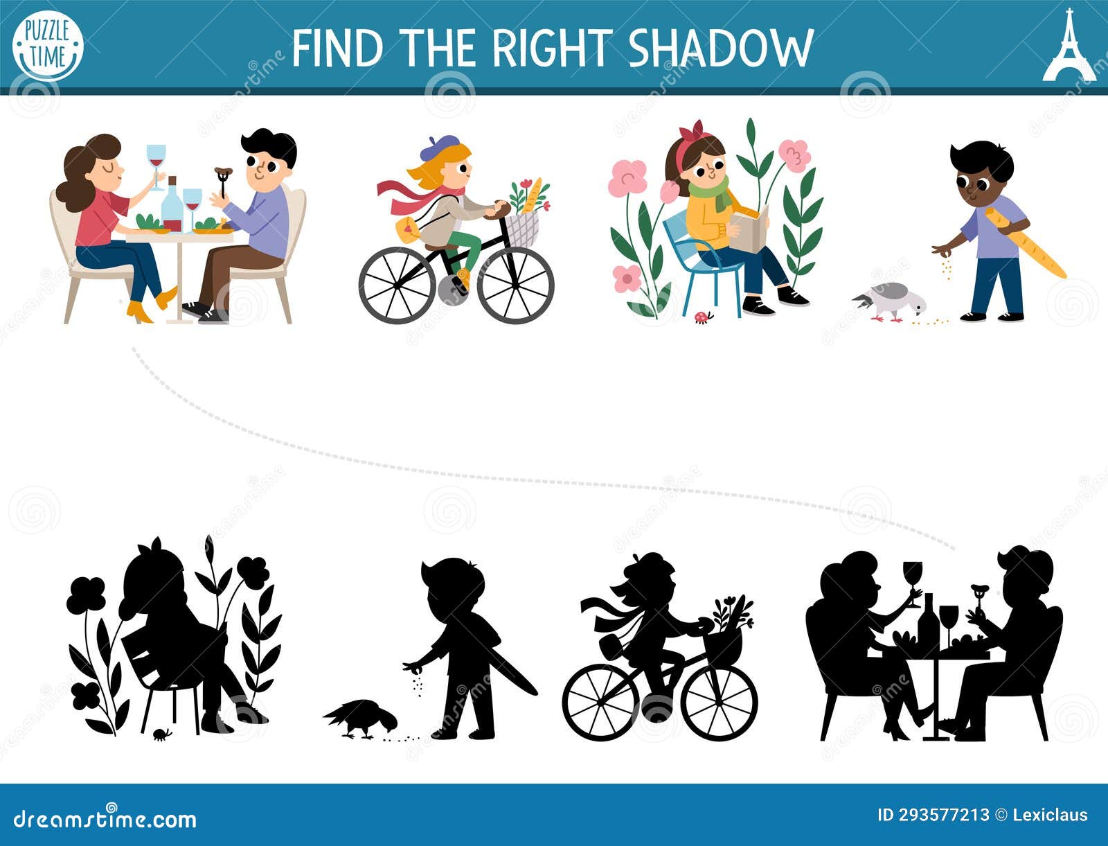 France Shadow Matching Activity. Puzzle with French People. Find