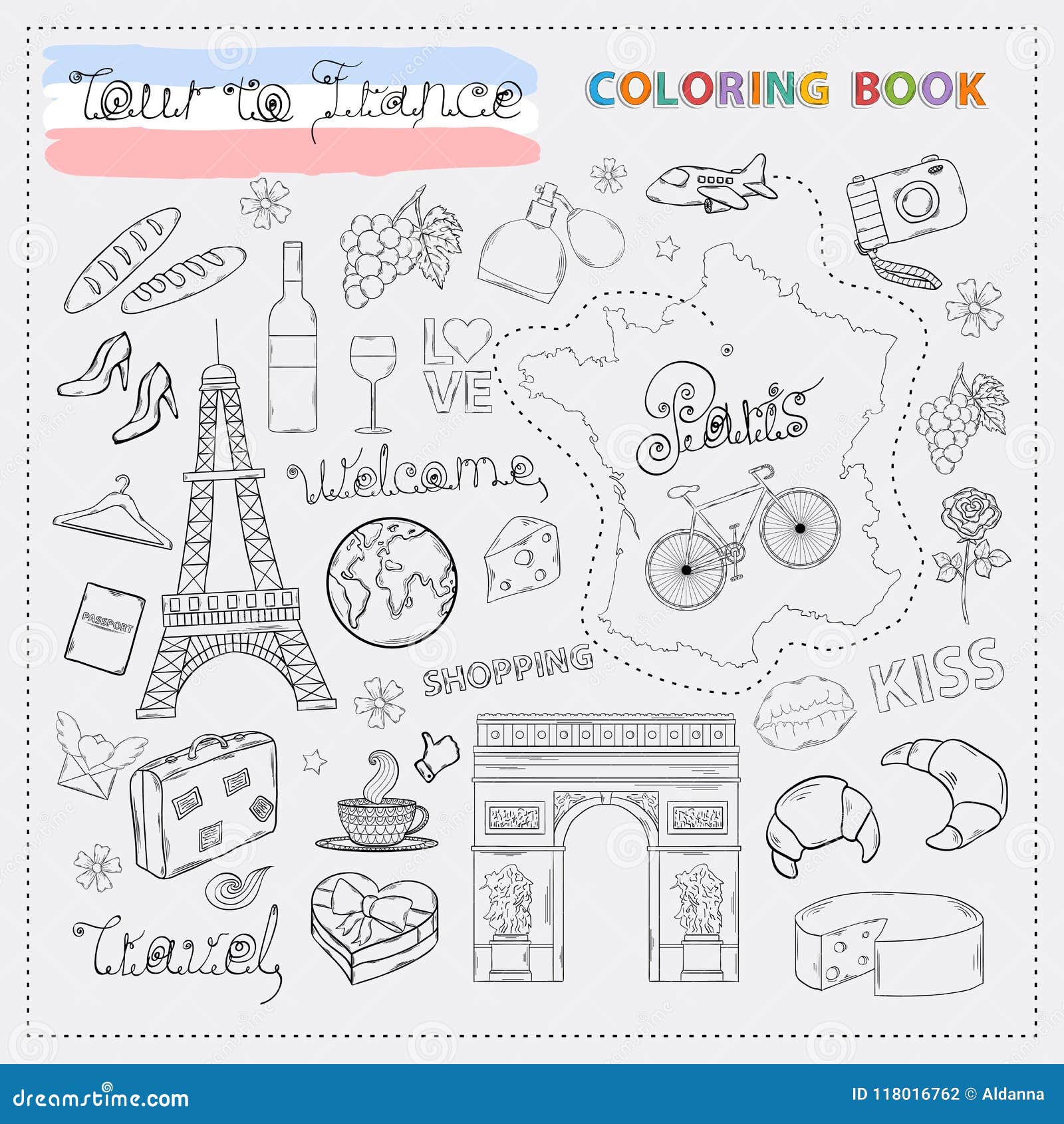 France Tour Icon Set.Hand Draw Doodle Sign Collection Stock Vector ...