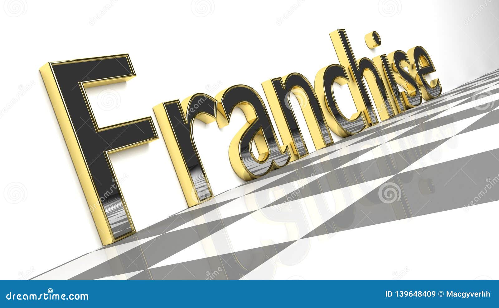 Franchise Sign in Gold and Glossy Letters on a White Background and a