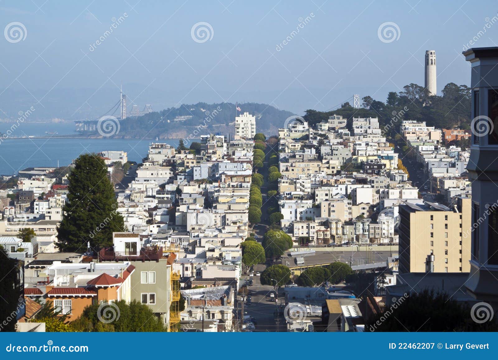 Francisco San sceny linia horyzontu. Coit Francisco blisko San scenerii wierza