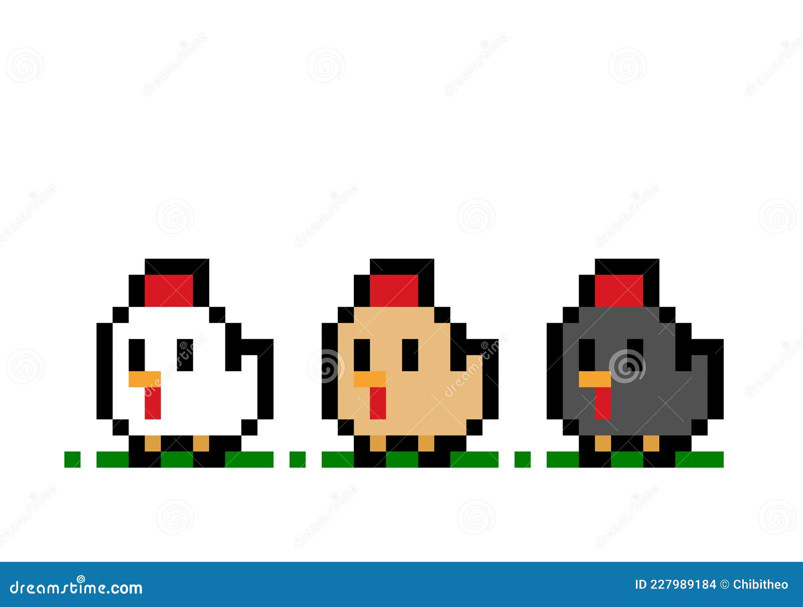 Galo e galinha de pixel de 8 bits. animal para ativos de jogo e