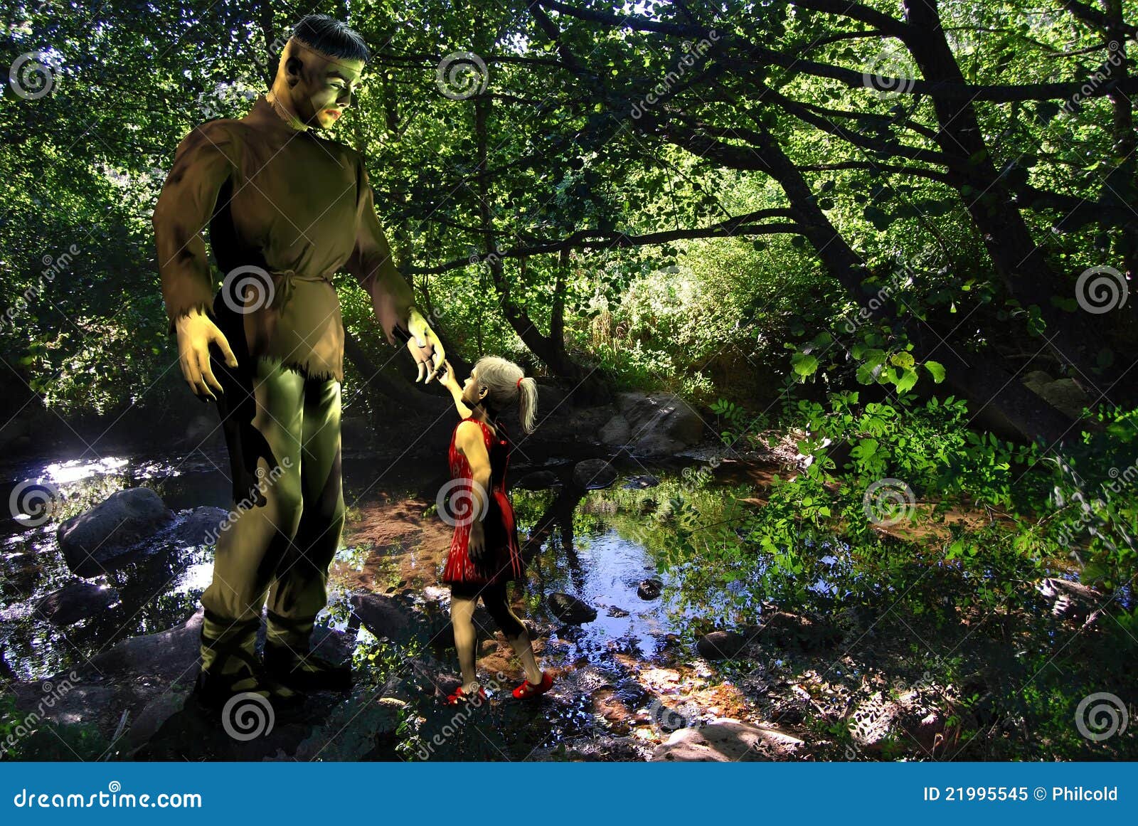 Frankenstein Monster and Little Girl Stock Illustration Illustration