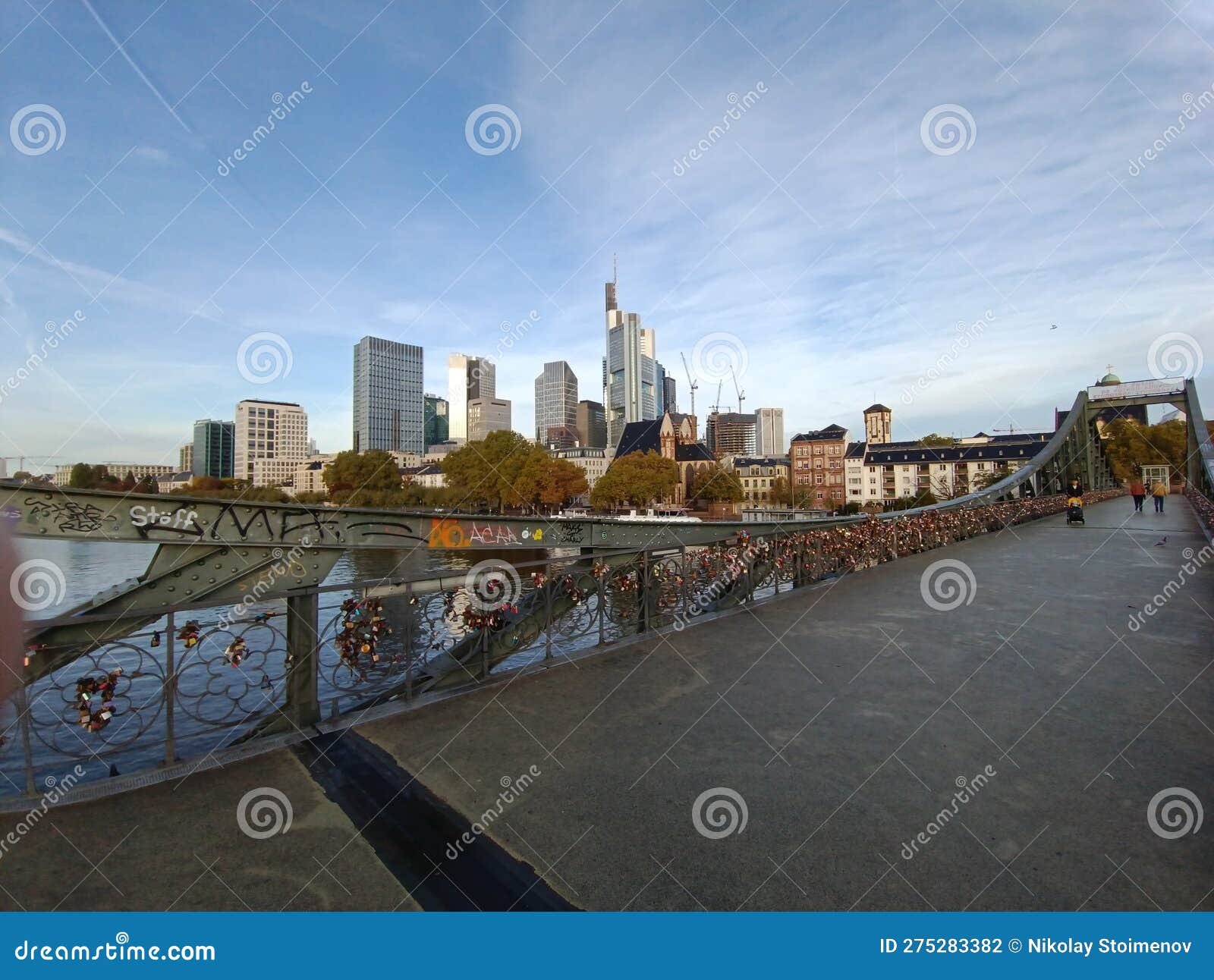 Frankfurt Cityscape from the Iron Ridge with Padlocks Editorial
