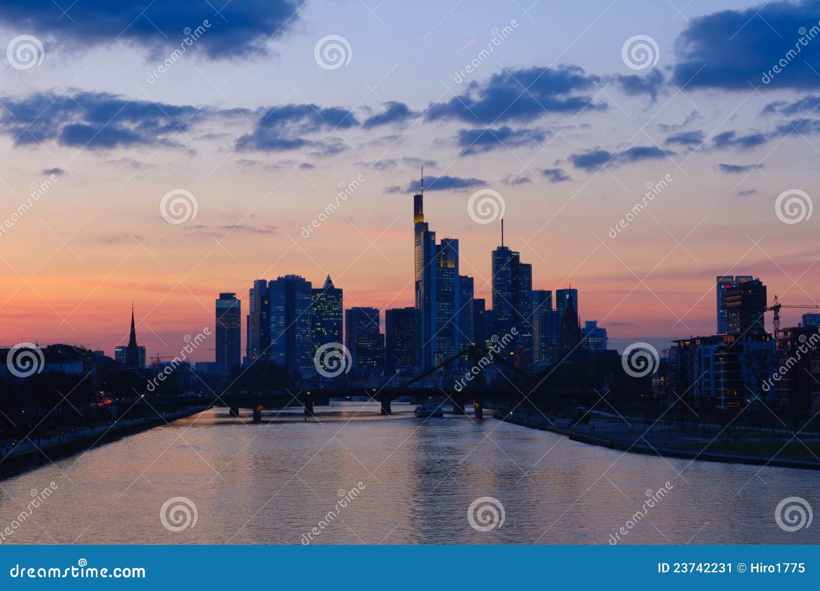 frankfurt am main, germany at dusk