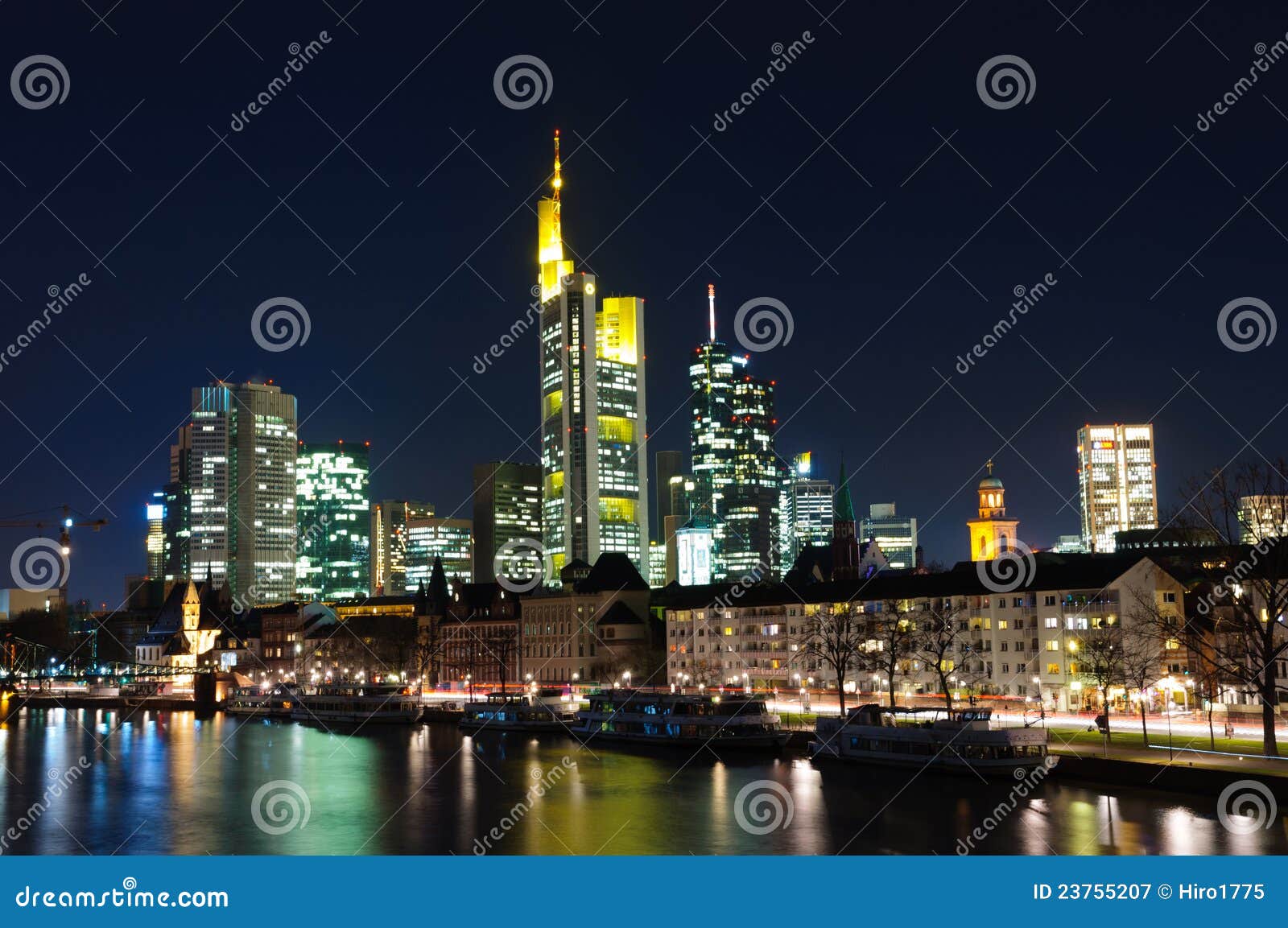 Frankfurt am Main, Germany at Night Stock Image - Image of tourism