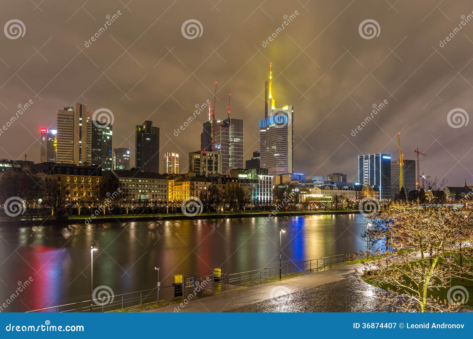 Frankfurt am Main at Night, Germany Stock Image - Image of eurozone