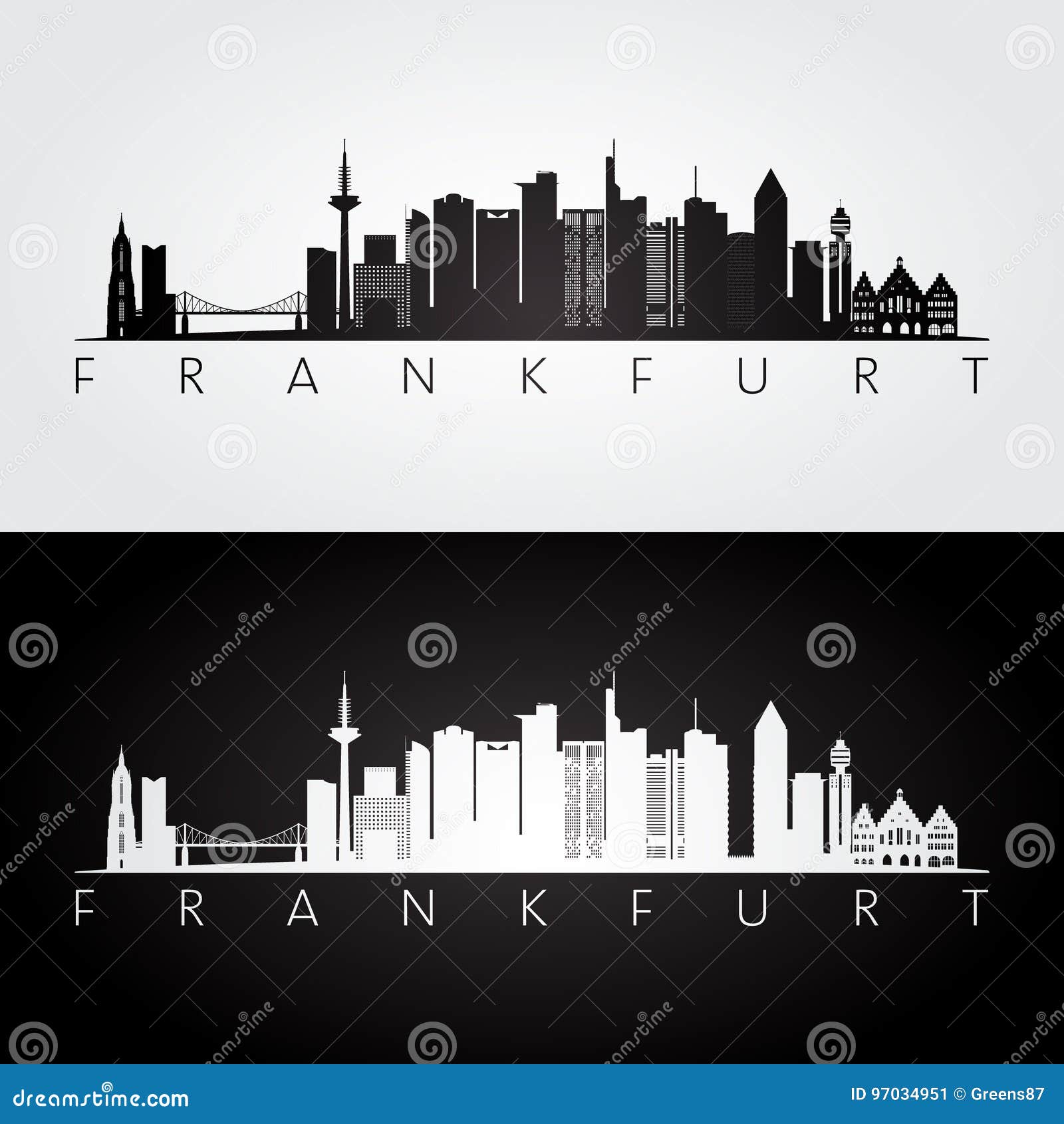 frankfurt skyline and landmarks silhouette