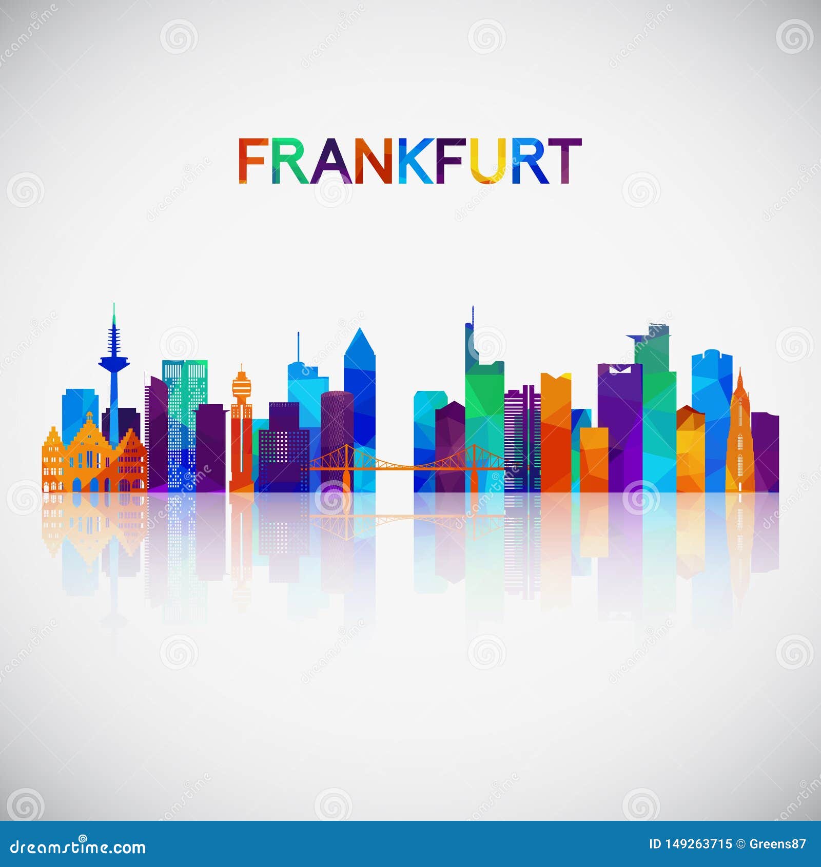 frankfurt skyline silhouette in colorful geometric style.