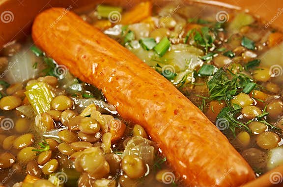 Frankfurter Linsensuppe stock image. Image of meal, napkin - 37840237