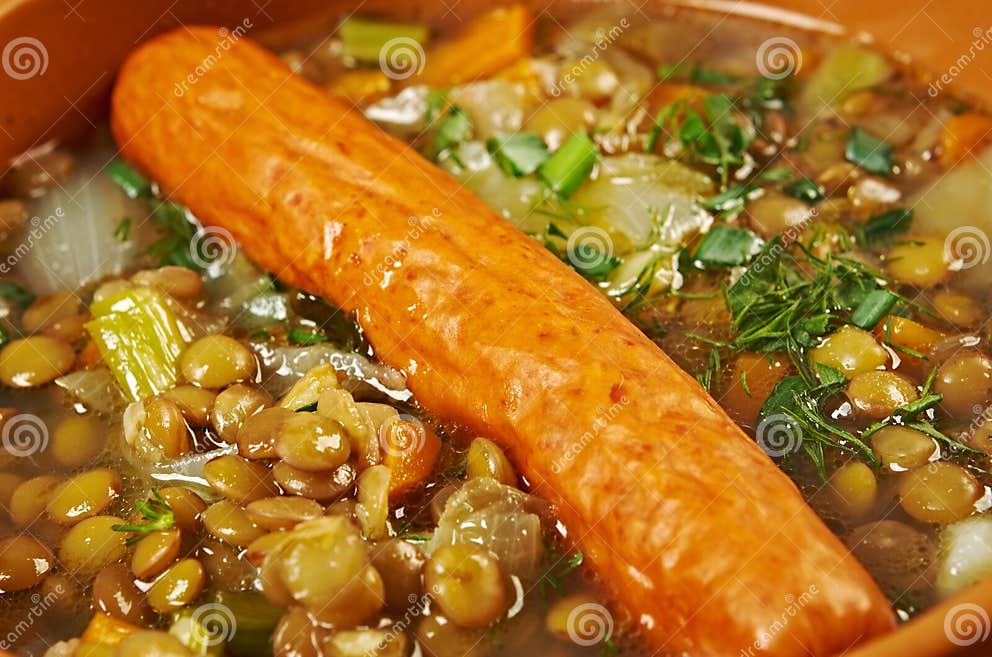 Frankfurter Linsensuppe stock image. Image of meal, napkin - 37840237