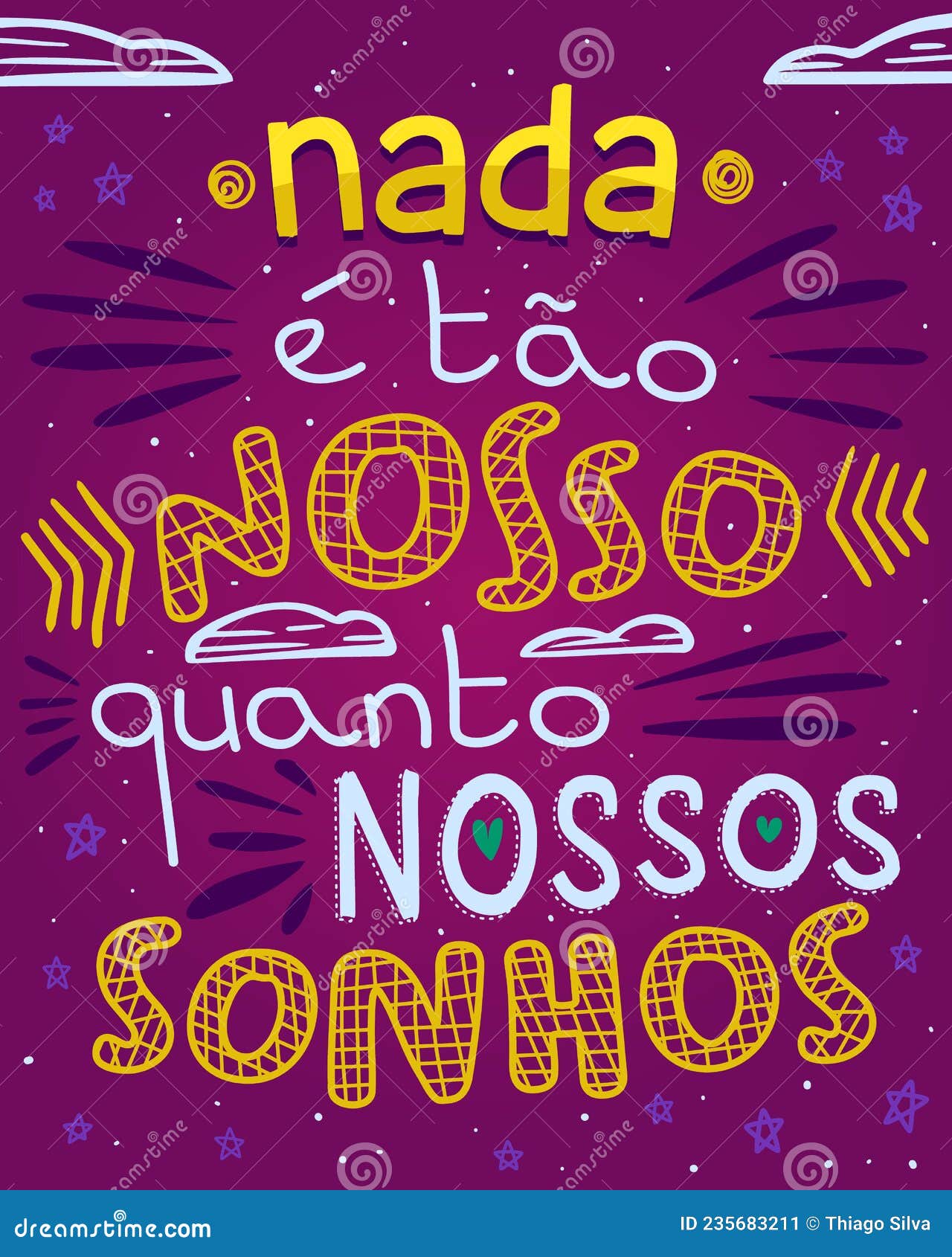 Poster vintage colorido em português brasileiro tradução nunca