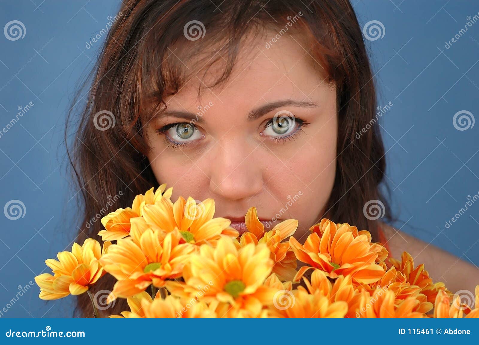 Frau mit Blumen stockbild. Bild von feiertage, schön, gänseblümchen