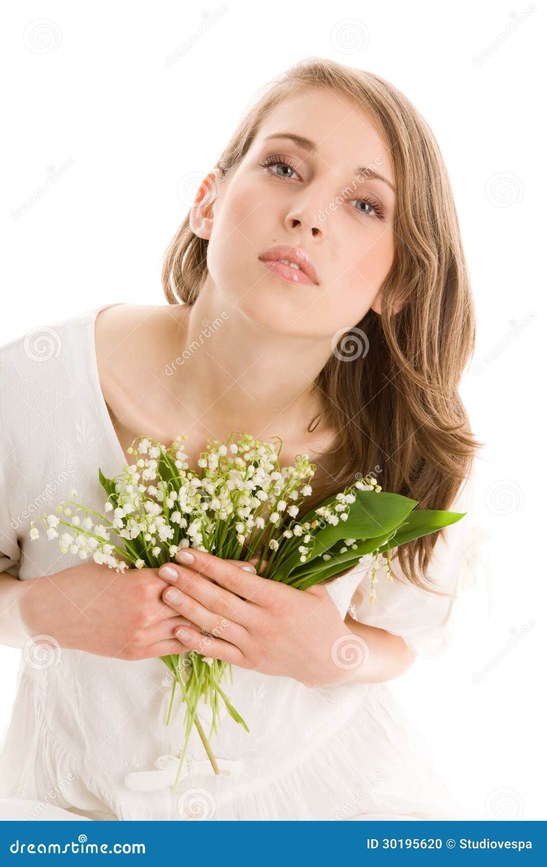 Frau mit Blumen stockfoto. Bild von kasten, schön, elegant - 30195620