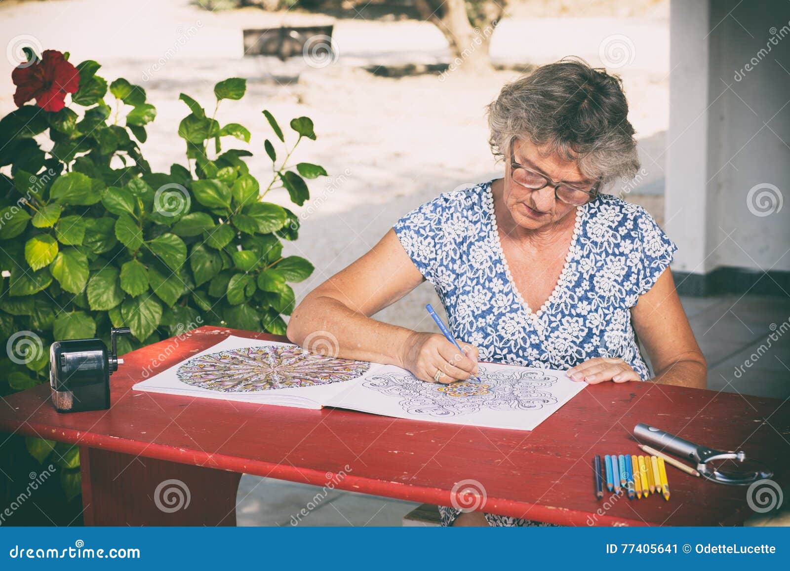 Frau Am Roten Schreibtisch Stockbild Bild Von Roten