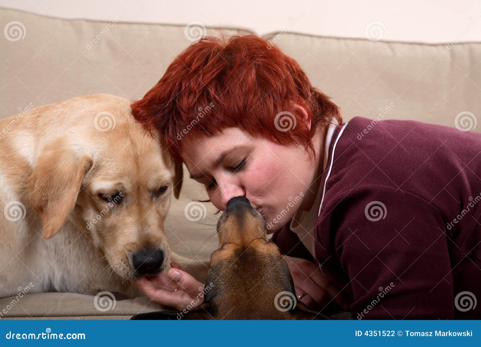 Frau und ihre Hunde stockfoto. Bild von hunde, kuß, spiel 4351522