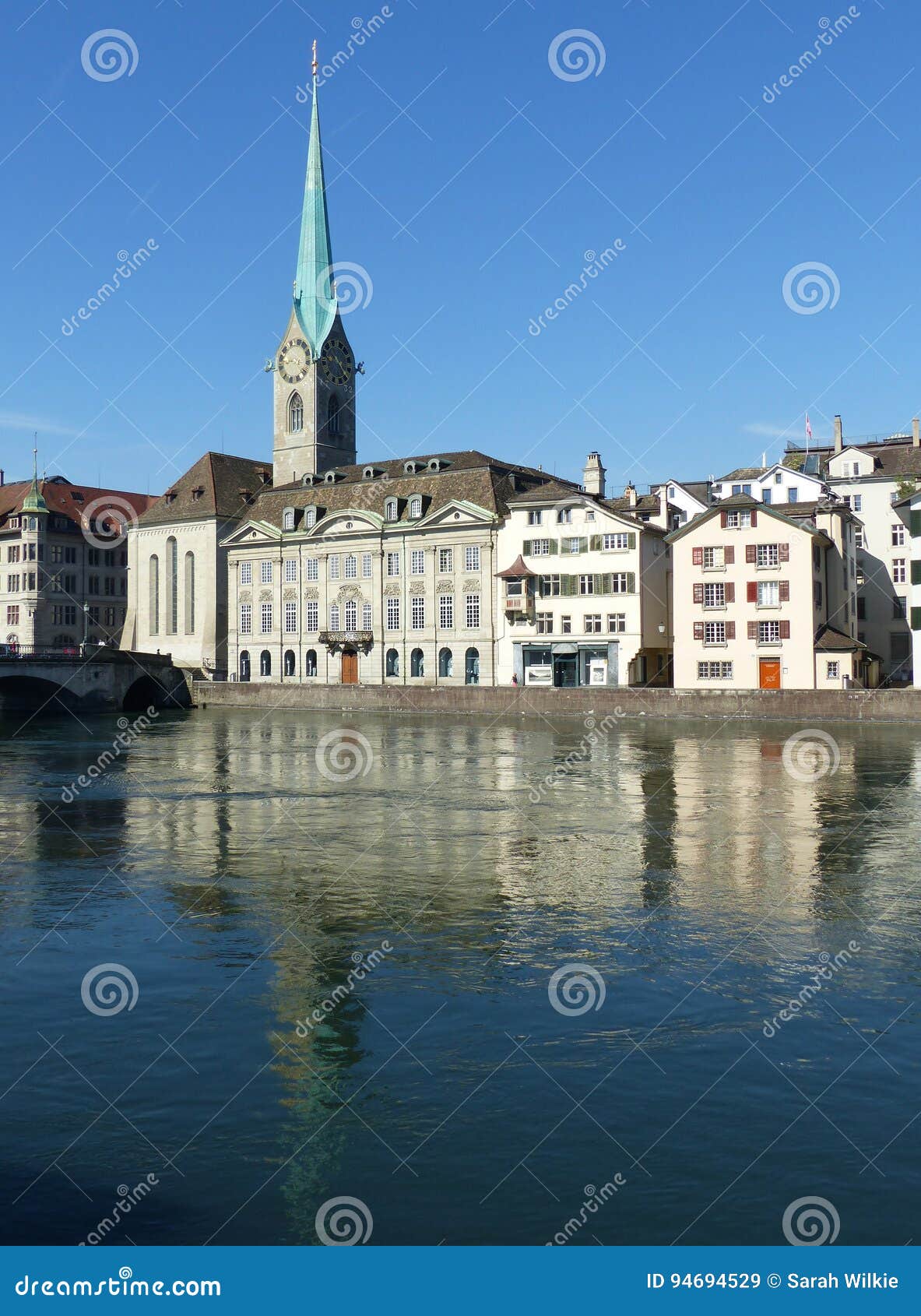 fraumunster and river limmat, zurich