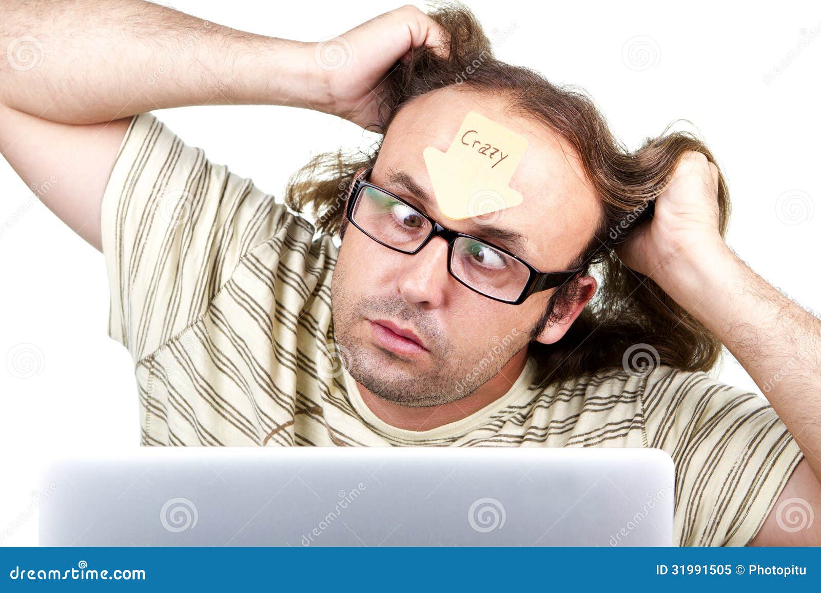 Freakycrazymanwithlaptop Stock Image Image of work, bizarre 31991505