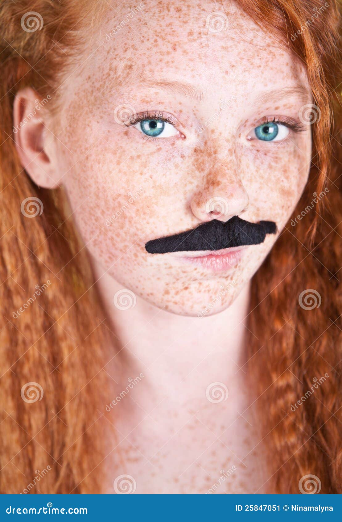 Freckled Girl With Mustache Stock Image - Image: 25847051