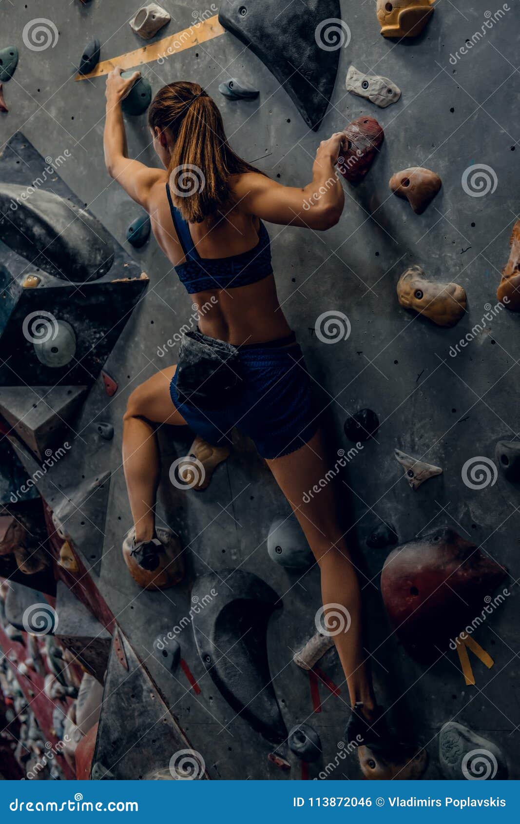 Free Climber Female Bouldering Indoors. Stock Photo Image of climber