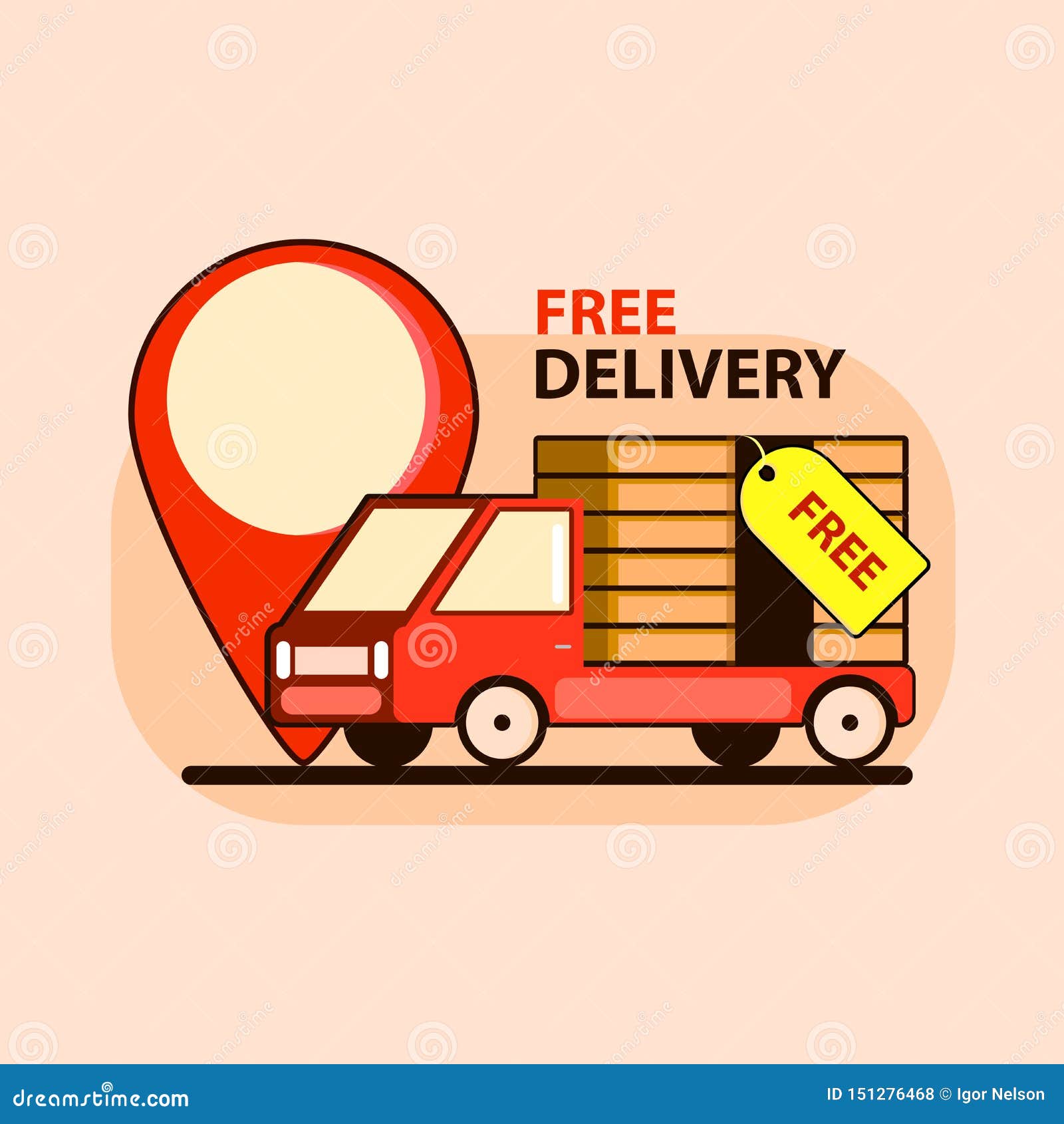 Free Delivery Concept Illustration In Flat Style Car With Big Point Vector Illustration Design Stock Illustration Illustration Of Background Point 151276468