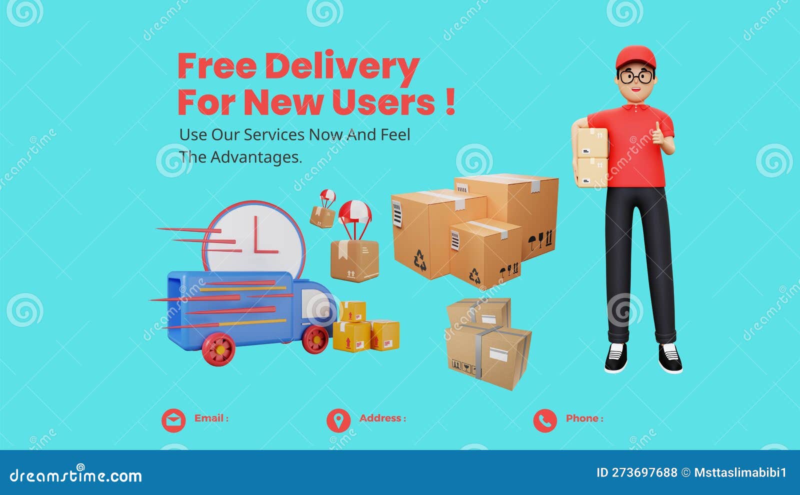 Free Delivery for New User Promotion Light Blue Background Stock