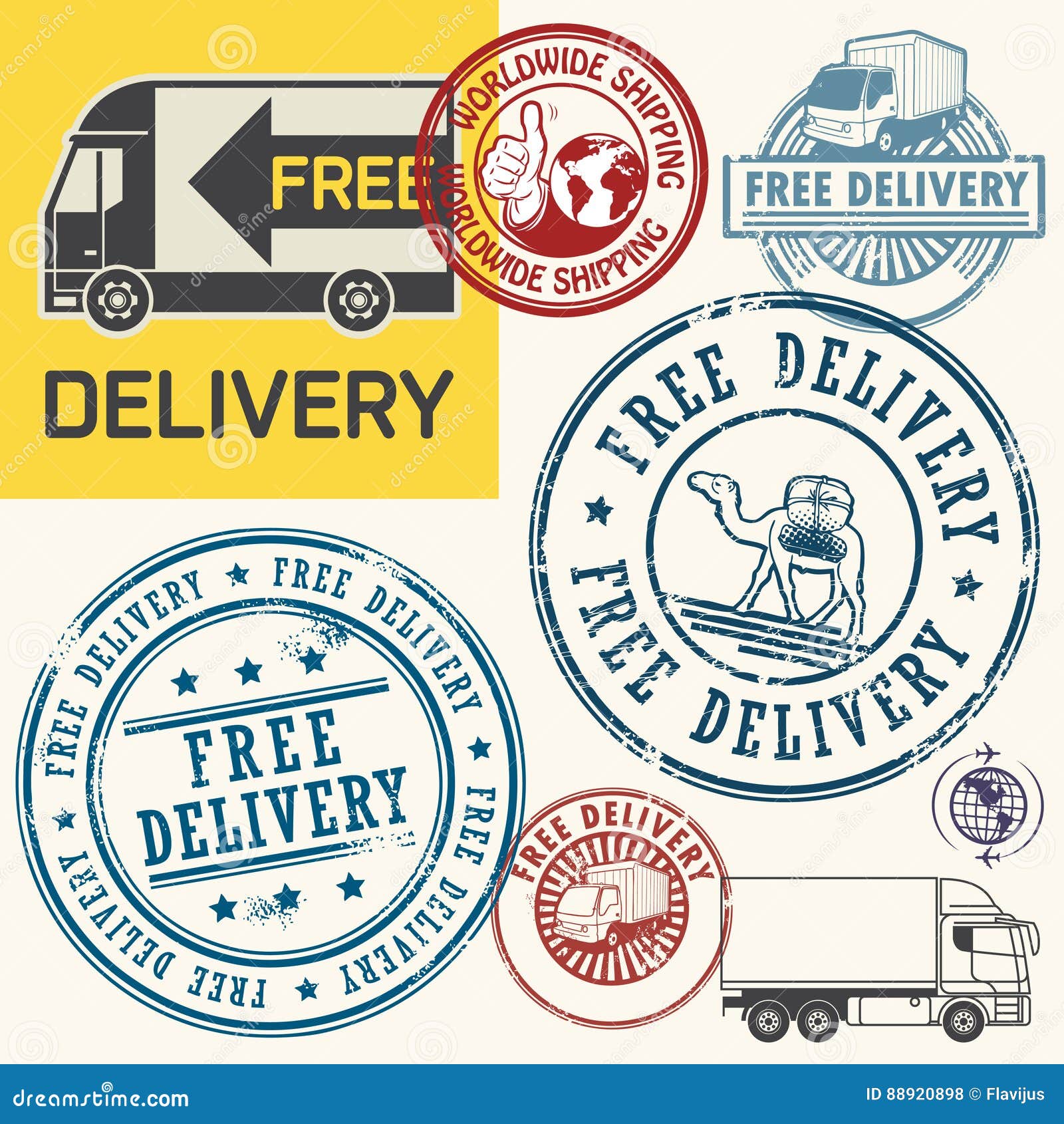 Free Delivery Stamps or Tags Set Stock Vector Illustration of merchandise, business 88920898
