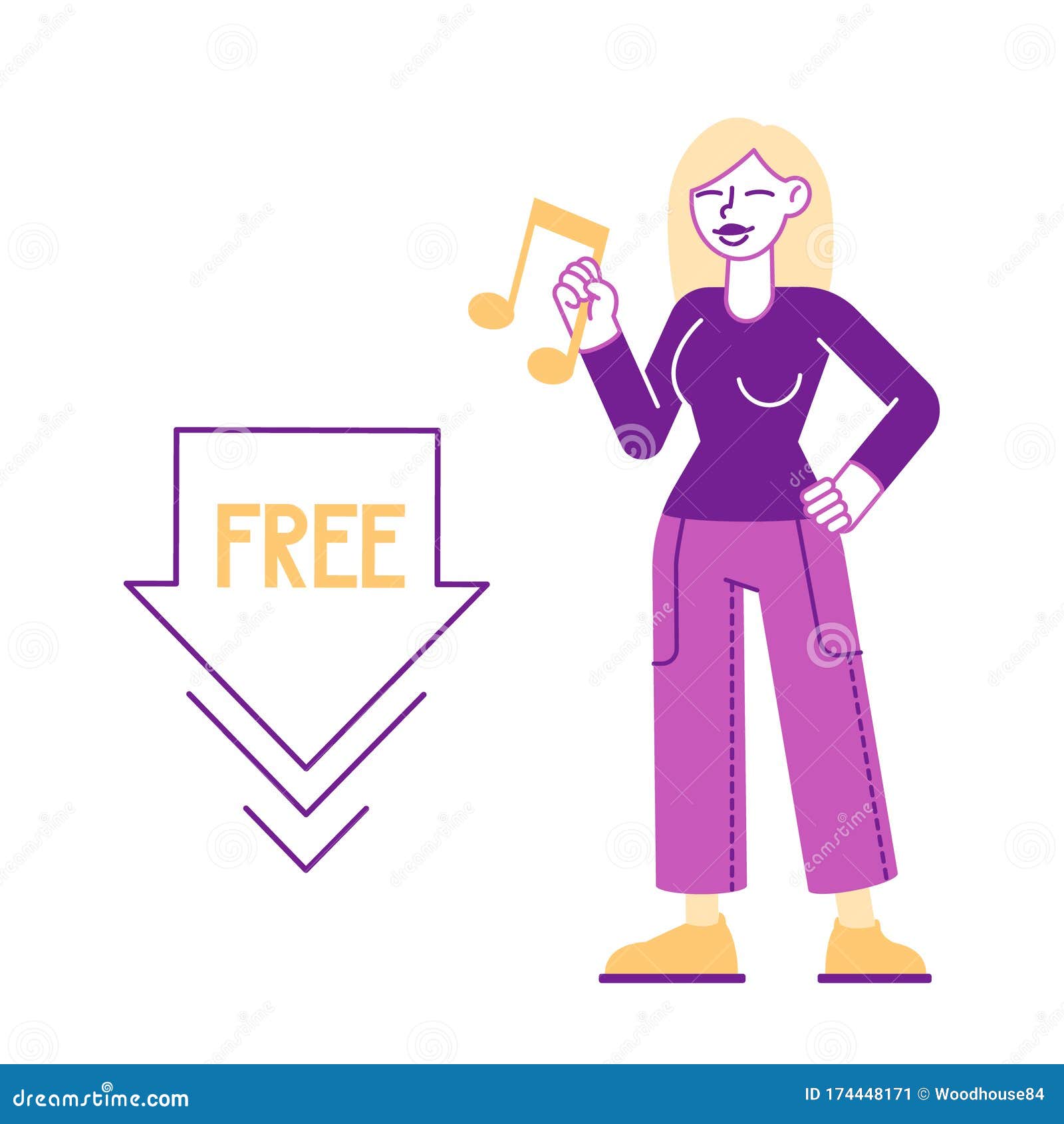 Free Download Concept. Woman Holding Music Icon in Hand Stock Vector -  Illustration of data, modern: 174448171