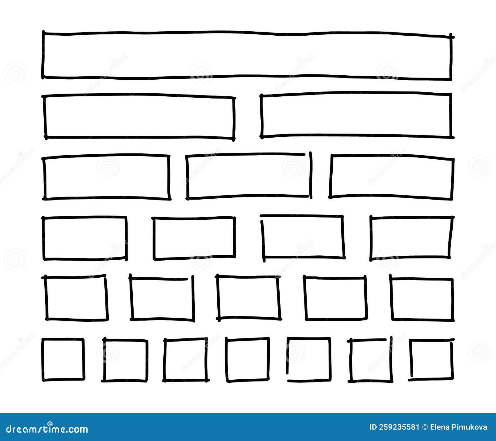 free hand drawn rectangles and squares in different sizes. scribble rectangular frames set. freehand doodle square