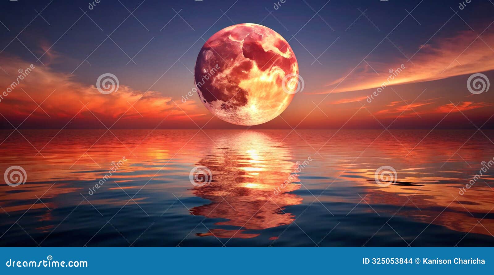 Free Reflection Of Moon On Ocean Red Sky Ai Generative Stock Free Reflection Of Moon On Ocean Red Sky Ai Generative Stock