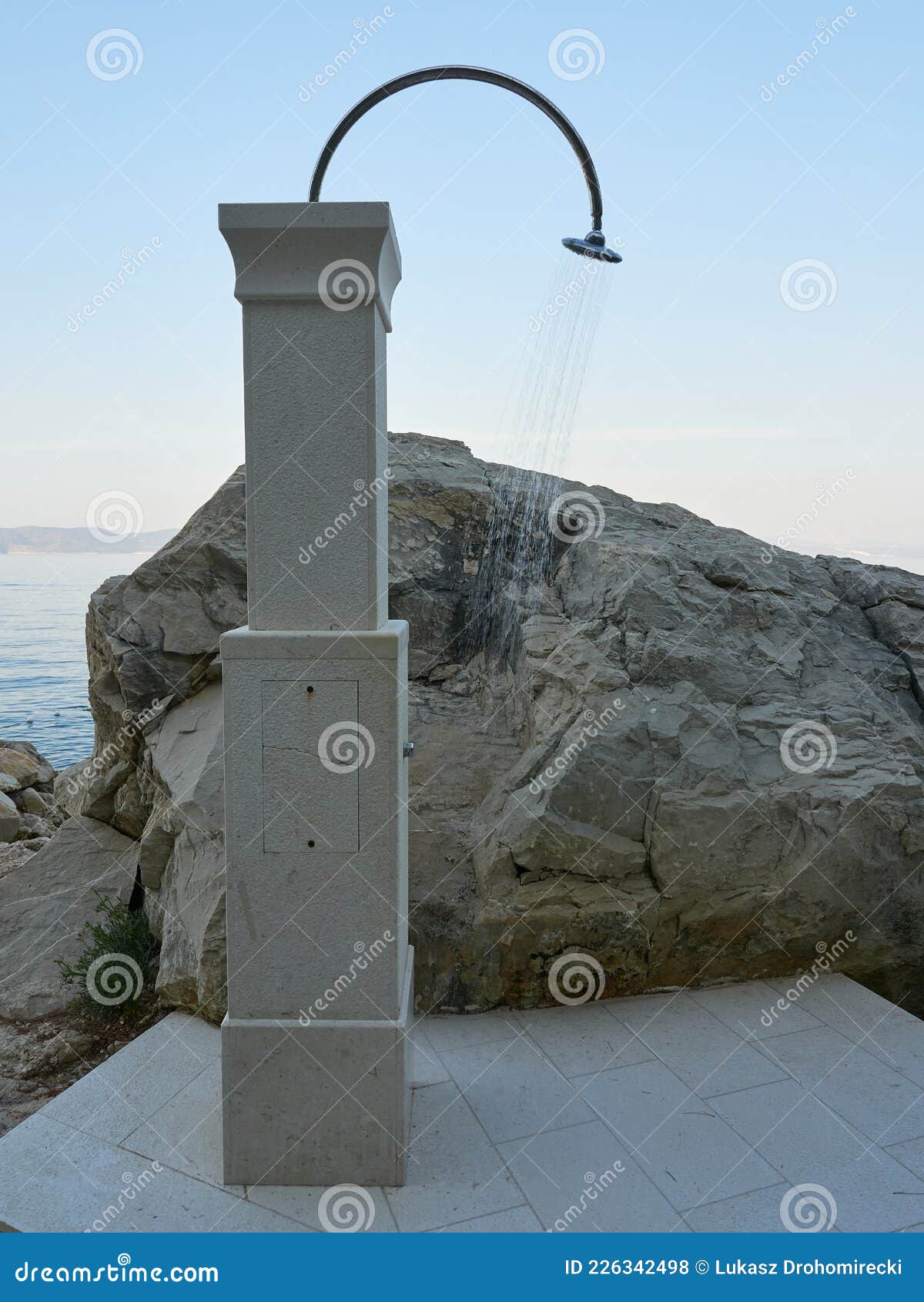 Shower On Beach. Beautiful Fit Woman Taking Shower At Swimming Pool
