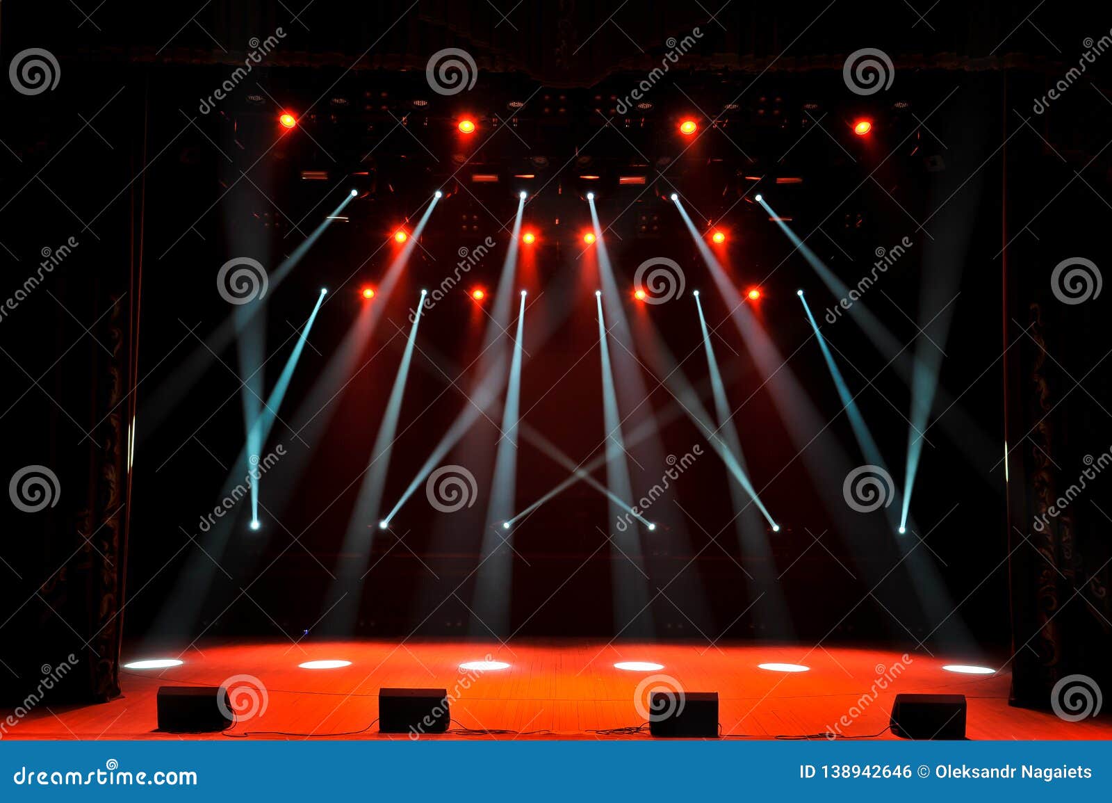 Free Stage with Lights, Lighting Devices. Background. Stock Photo Image of bright, event