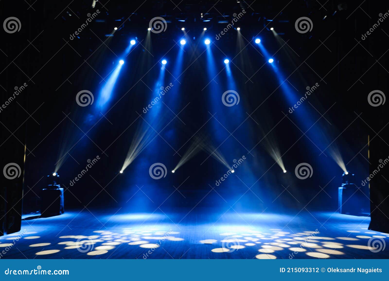 Free Stage with Lights, Lighting Devices on the Consert. Stock Photo