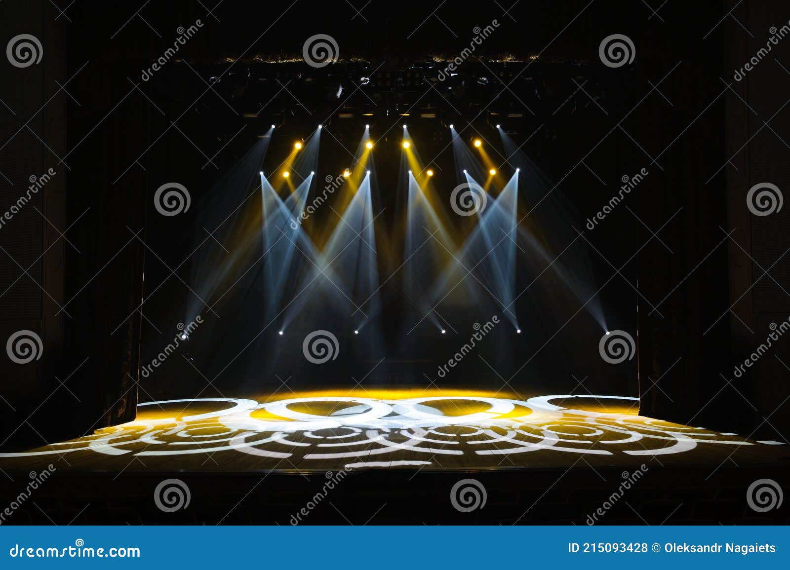 Free Stage with Lights, Lighting Devices on the Consert. Stock Photo