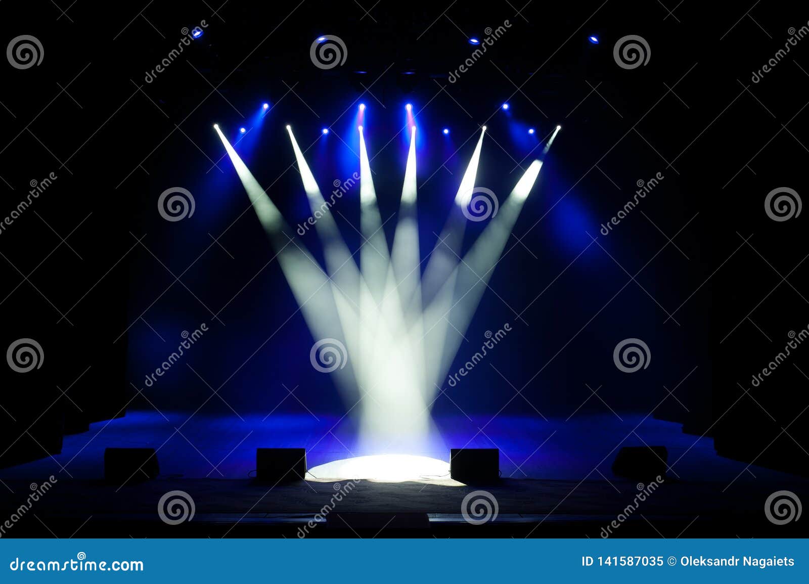 Free Stage with Lights, Lighting Devices. Night Show. Stock Image