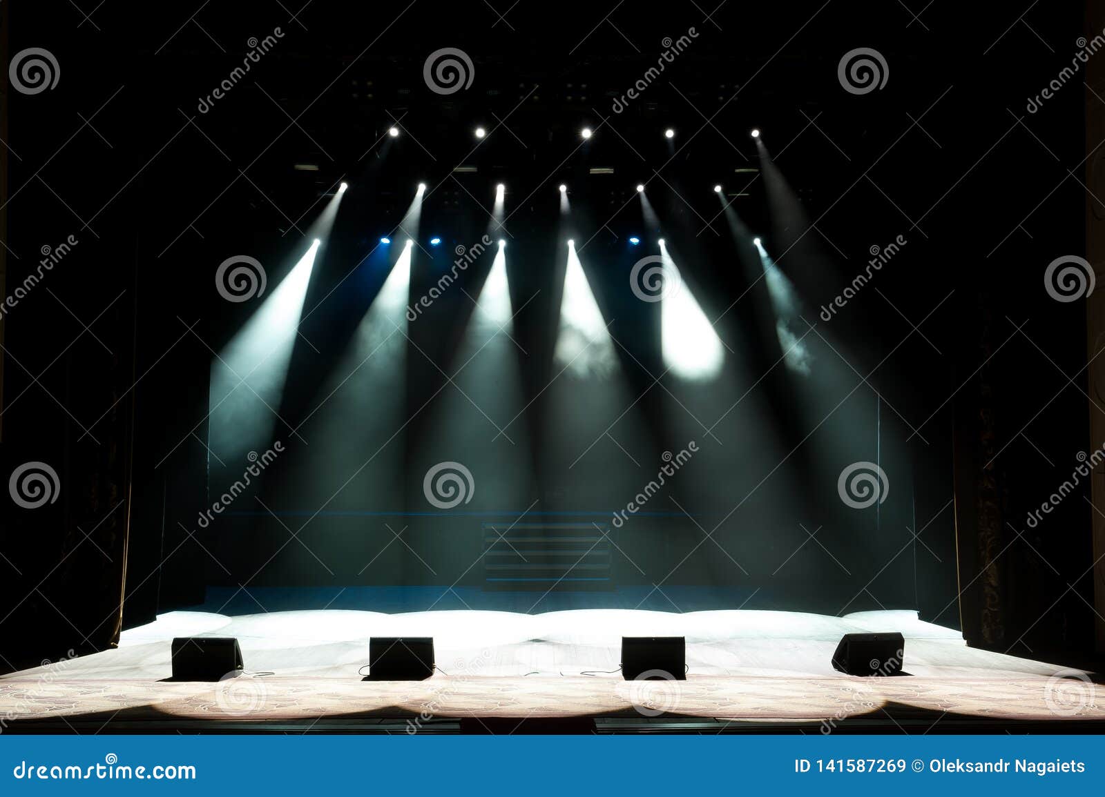 Free Stage with Lights, Lighting Devices. Night Show. Stock Image
