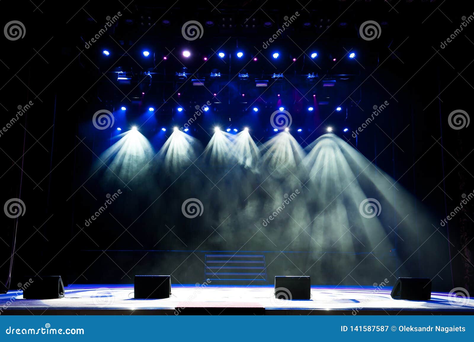 Free Stage with Lights, Lighting Devices. Night Show. Stock Image