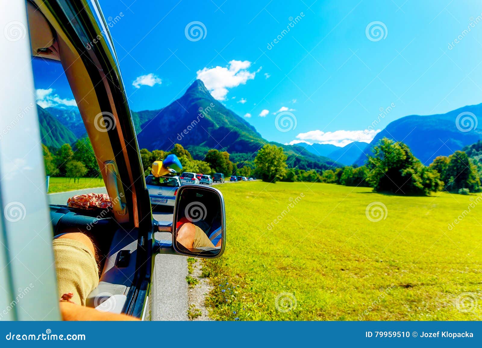 free summer car travelling road trip in beautiful mountain landscape