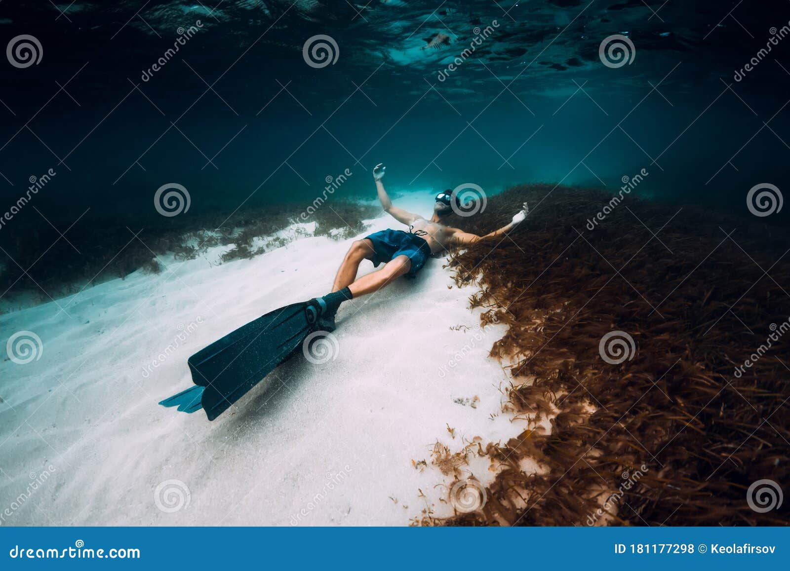 Freediver Man with Freediving Fins Relax Over Sandy Bottom in Blue Sea  Stock Photo - Image of philippines, activity: 181177298