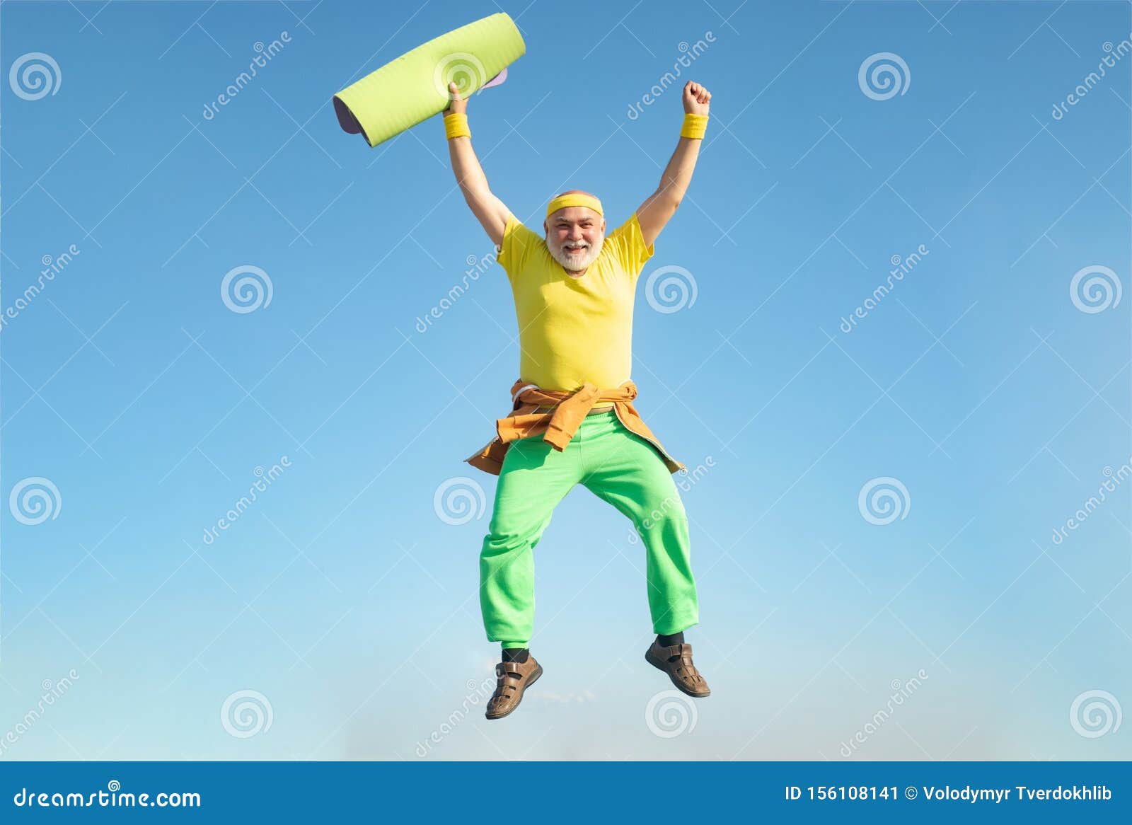 Freedom Retirement Concept. Old Man Jumping on Blue Sky Background. Funny  Senior Man Jumping. Stock Image - Image of aged, active: 156108141