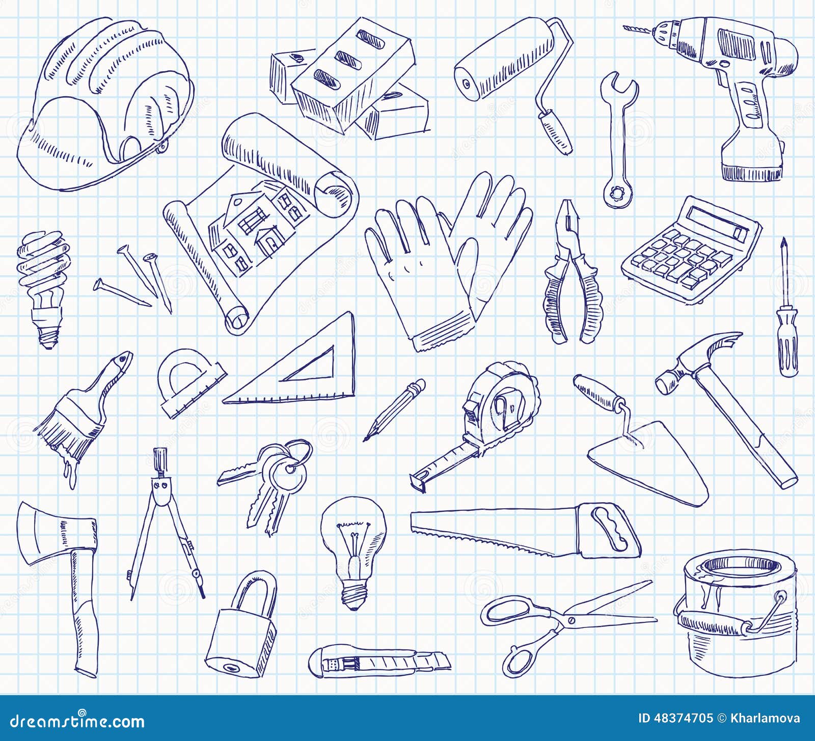 https://thumbs.dreamstime.com/z/freehand-drawing-building-materials-sheet-exercise-book-vector-illustration-set-48374705.jpg