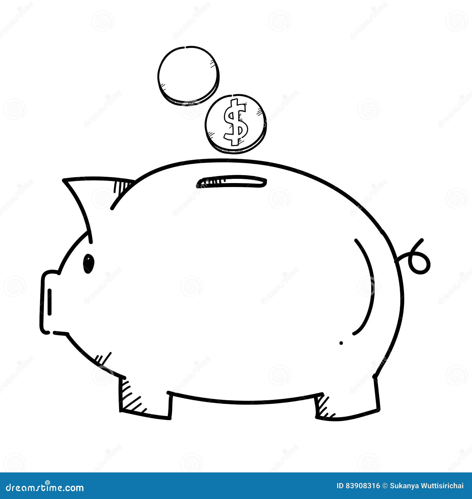 Freehand Drawing Illustration Piggy Bank. Stock Illustration