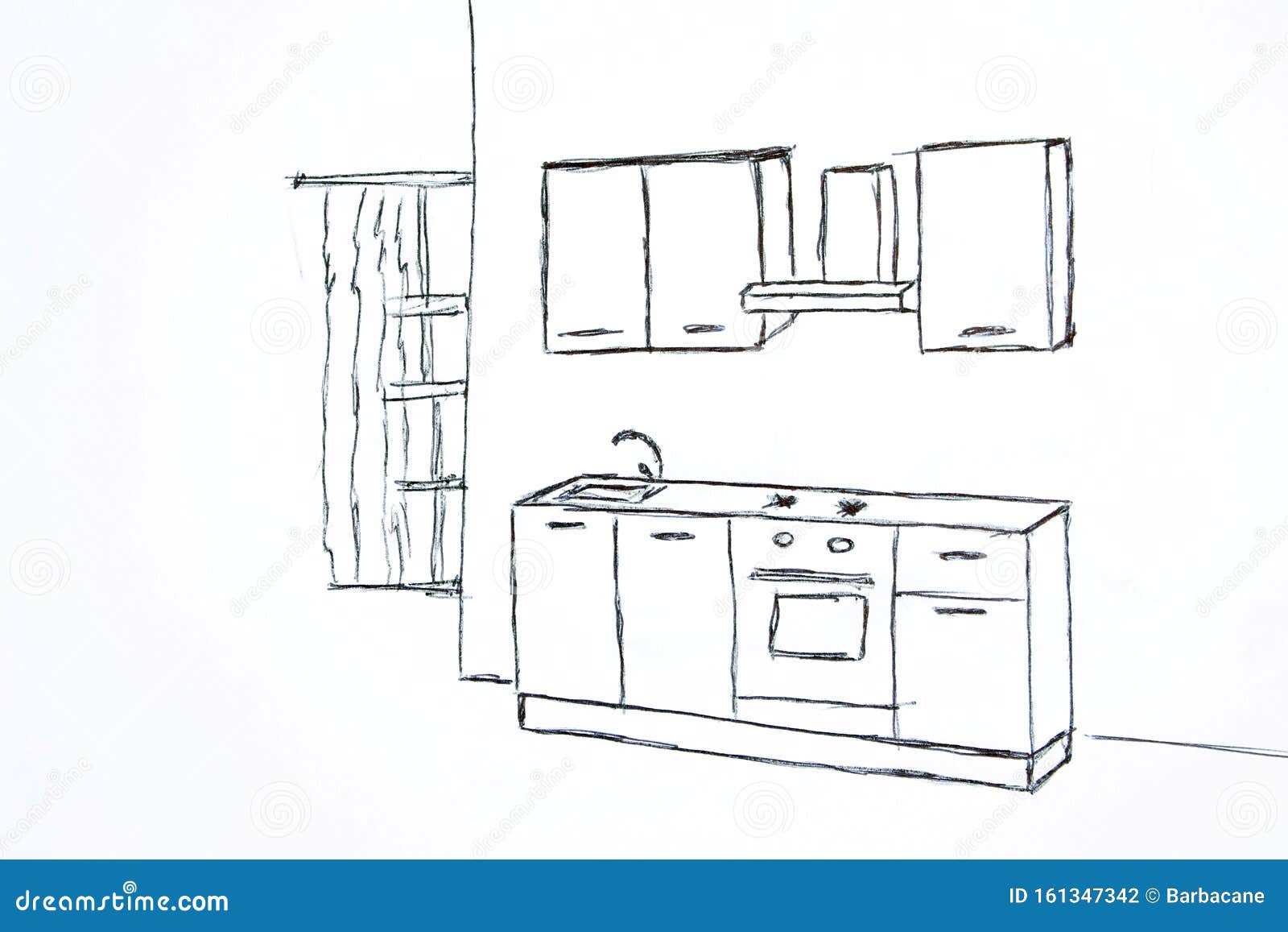 Freehand Drawing Kitchen Cupboard Stock Photo Image Of Floor