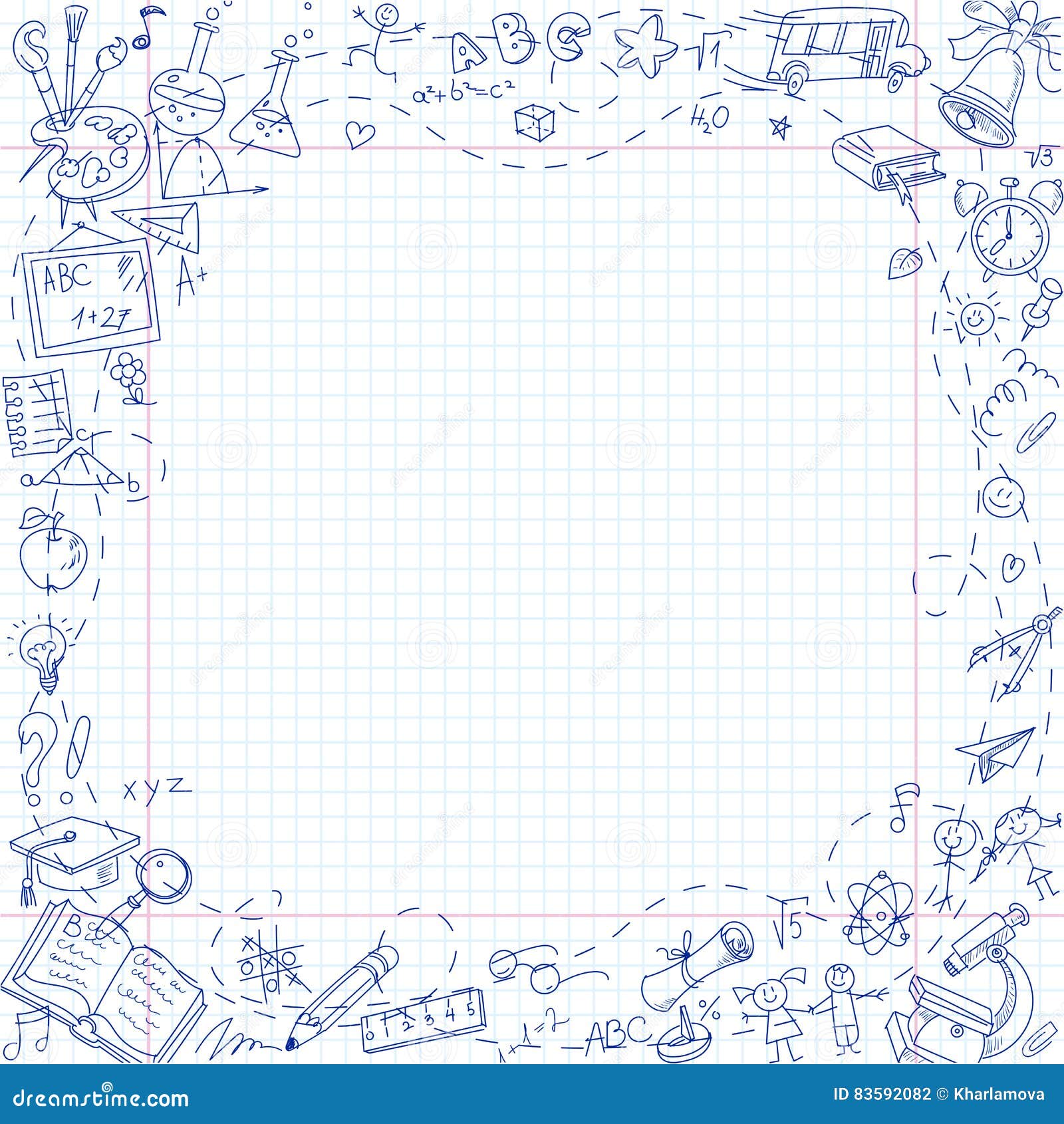 freehand drawing school stationery items on sheet of exercise book