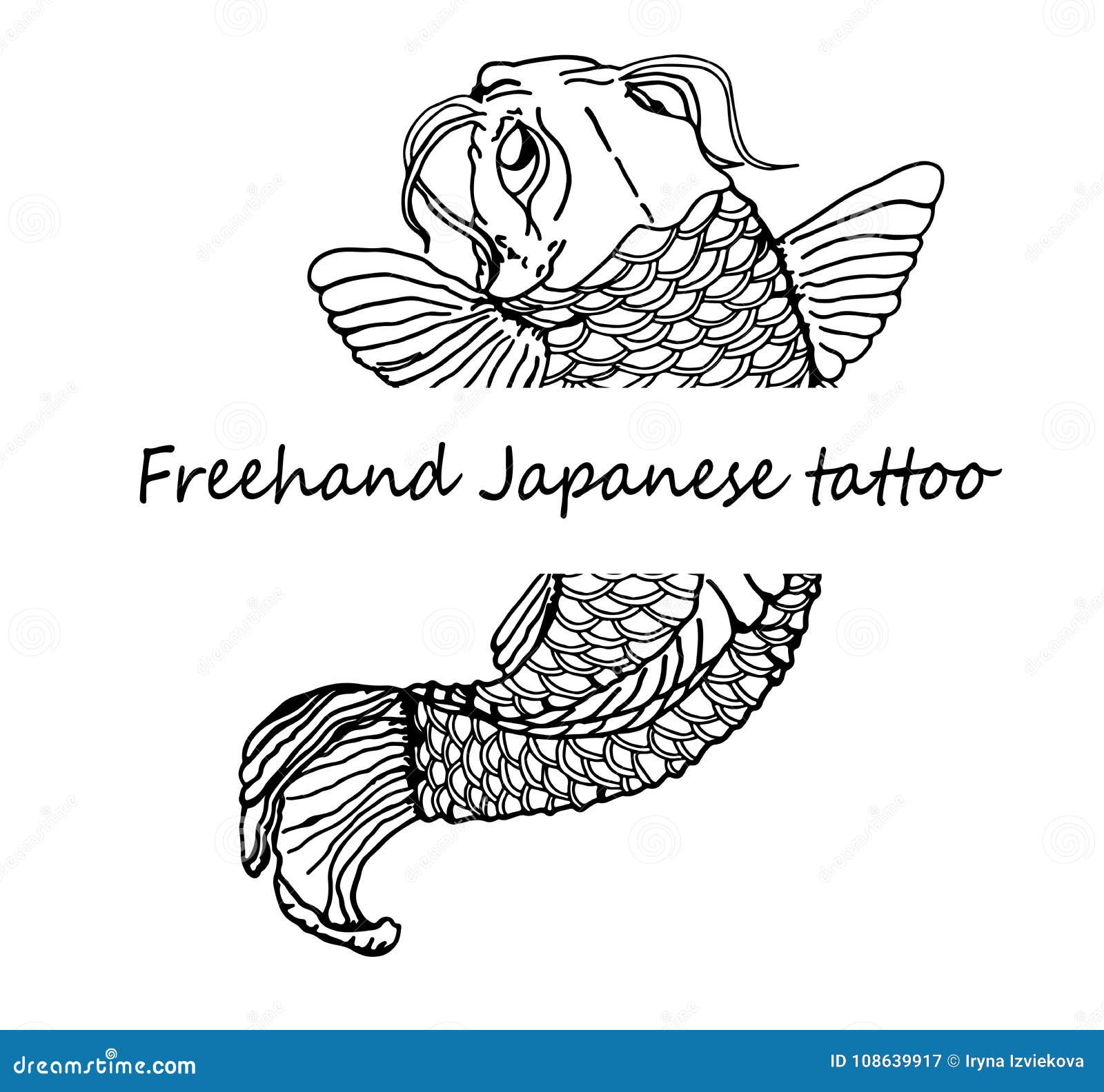 Freehand Japoński Tatuaż Szczegółowy Nakreślenie Sum Ilustracja
