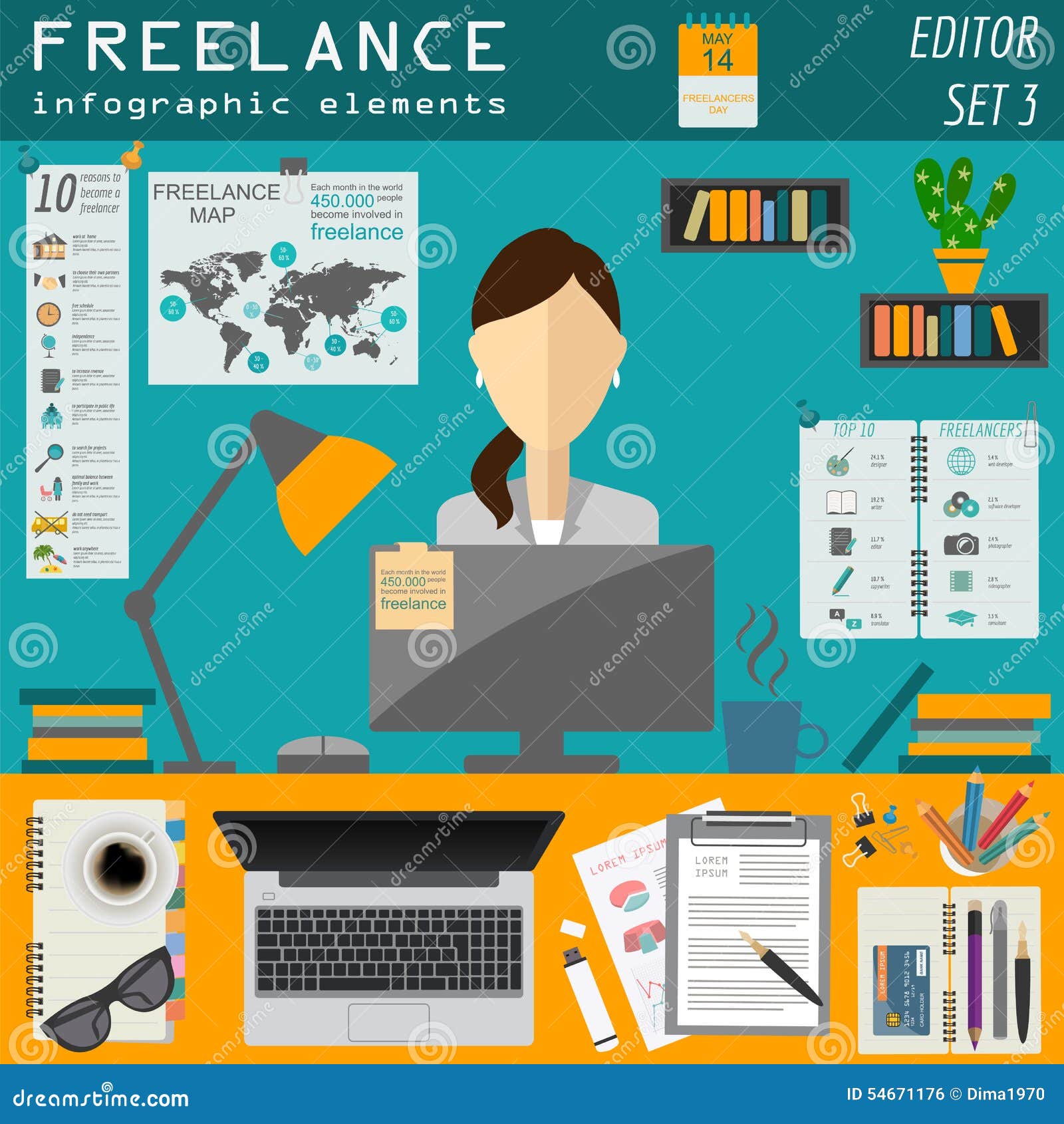  Freelance  Infographic Template Set Elements For Creating 